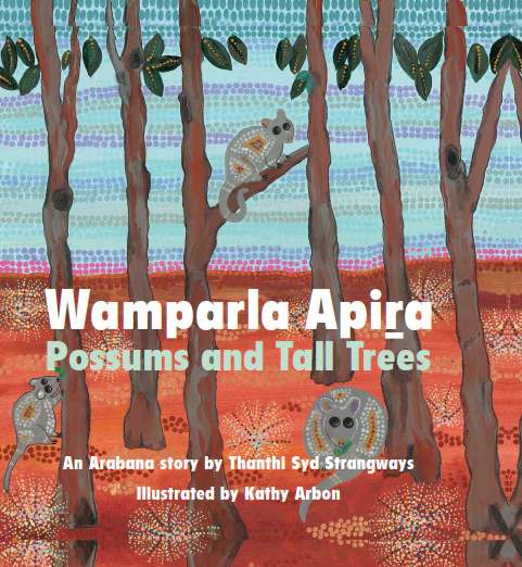 Illustrated book cover showing possums in trees.