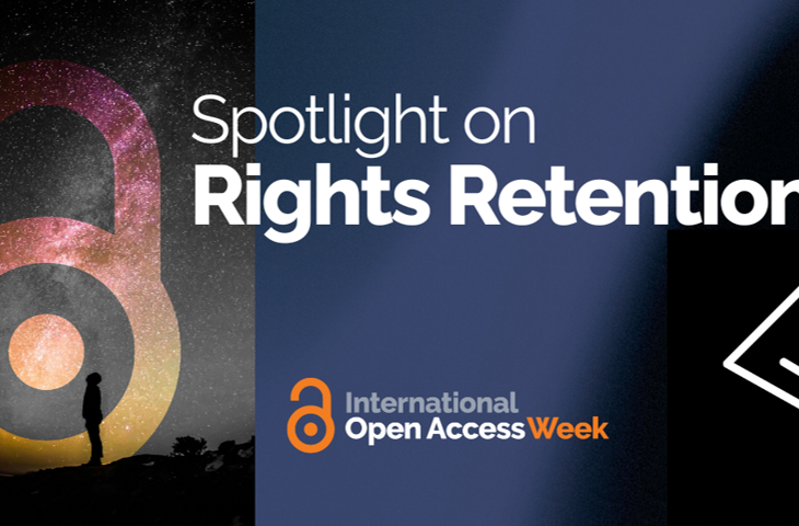 Image of a person gazing at a star filled night sky with the caption "Spotlight on Rights Retention" for Open Access Week 2025.